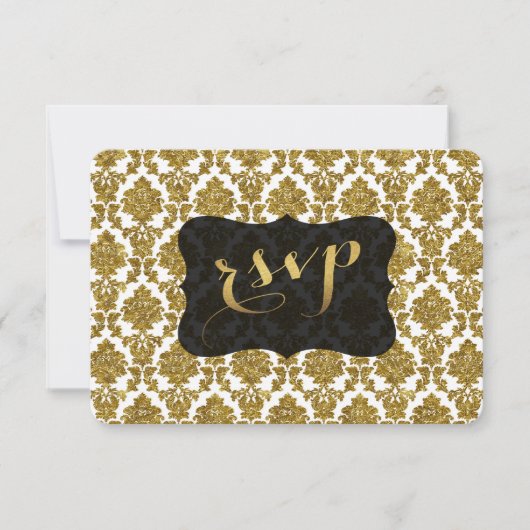 Glamour Gold Damask Gold Foil Wedding RSVP (Devant)