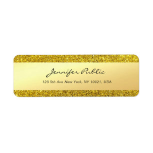 Glamour Gold Glitter Handgeschreven Script Naam Te Etiket