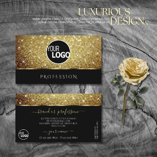 Glamour Gold Glitter Luminous Stars Black Logo Visitekaartje