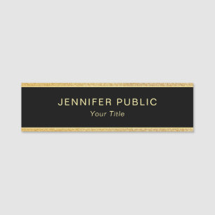 Glamour Gold Glitter Modern Custom Rectangle Black Naamplaatje