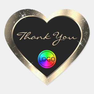 Glamour Goud Glitter Kader Bedankt met Logo Hart Sticker