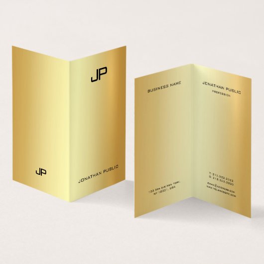 Glamour Goud Modern Monogram Professioneel Elegant Visitekaartjes (Binnen en buitenkant)