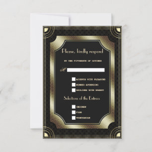 Glamour Goud Zwart Groot Art Deco Bruiloft RSVP Kaartje