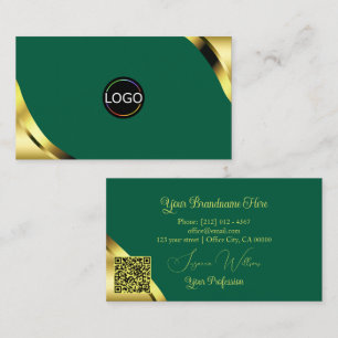 Glamour Gouden Hoeken op Teal met Logo en QR Code Visitekaartje