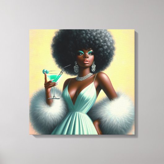  glamour: grillige Afro Pin-Up Mint Groen Canvas Afdruk (Voorkant)