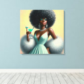  glamour: grillige Afro Pin-Up Mint Groen Canvas Afdruk (Insitu (Houten vloer))
