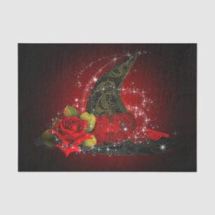 Glamour heksenhoed kant zwart & rood glinsterend f tissuepapier