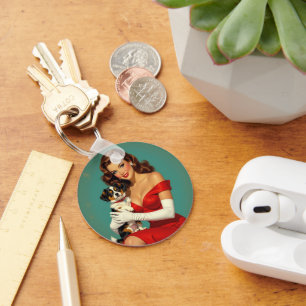 Glamour Meisje met Hond Digitale Kunst Sleutelhanger