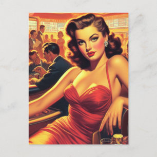  Glamour Meisje Rode Jurk Briefkaart