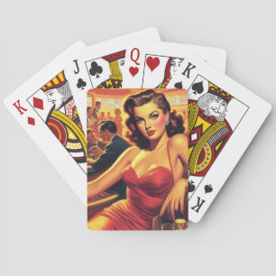 Glamour Meisje Rode Jurk Pokerkaarten