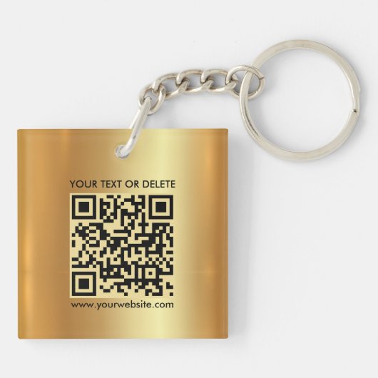 Glamour Modern QR Code Goud Vierkant Dubbelzijdig Sleutelhanger (Achterkant)