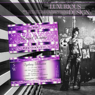 Glamour Paarse mousserende glittersterren Monogram Visitekaartje