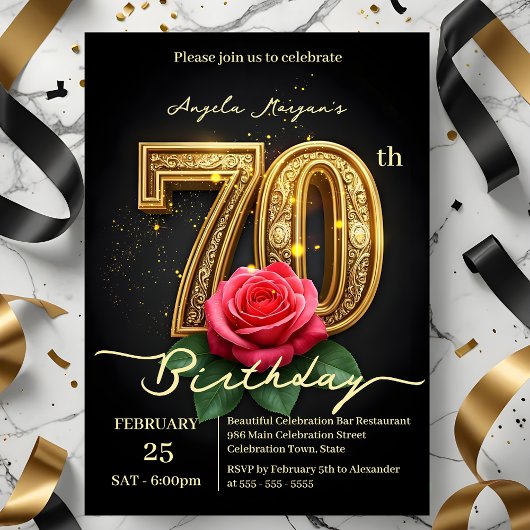  Glamour Red Rose Goud Nummer 70e Verjaardag Kaart