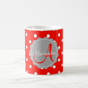 Glamour red white polka dot monogram initiaal name koffiemok