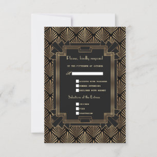 Glamour Roaring 20's Goud Zwart Great Gatsby Bruil RSVP Kaartje