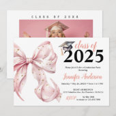 Glamour Roos Gold Bow Graduation Party Invitation Kaart (Voorkant / Achterkant)