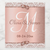 Glamour Roos Gold Monogram Damask Wedding Wijn Etiket (Enkel label)