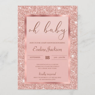 Glamour roos gouden glitter sprankelt baby shower kaart