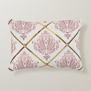Glamour Roos Mauve Damask op wit linnen Accent Kussen