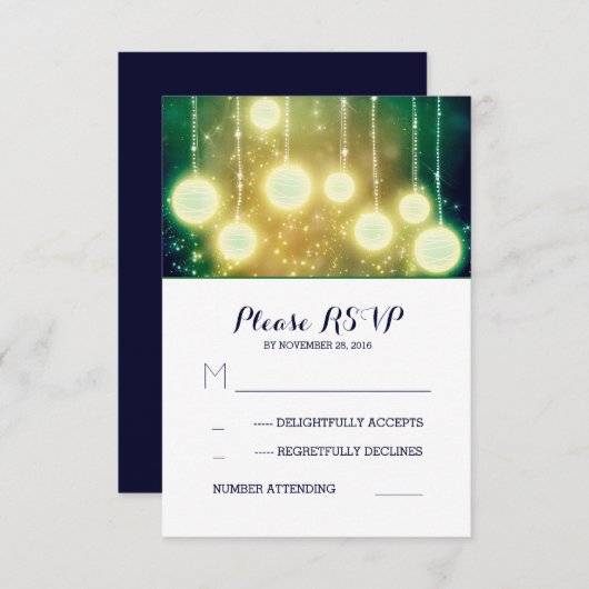 glamour string licht lantaarns bruiloft RSVP kaart (Voorkant / Achterkant)