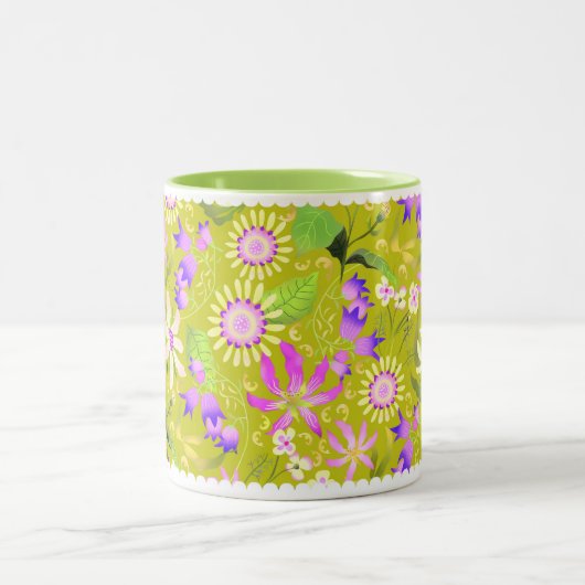Glamour vert floral bicolore Mug (Centre)
