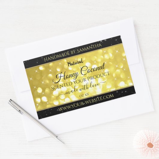 Glamour Yellow Gold Sparkle Glitter Product Labels (Envelop)