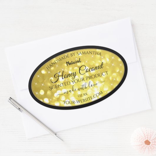 Glamour Yellow Gold Sparkle Glitter Product Labels (Envelop)