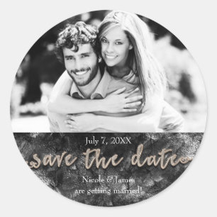 Glamour Zwart & Goud Chic Save The Date Foto Ronde Sticker