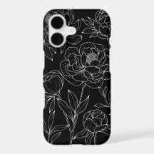 Glamour Zwart & Wit Bloem Motief Lijntekening 