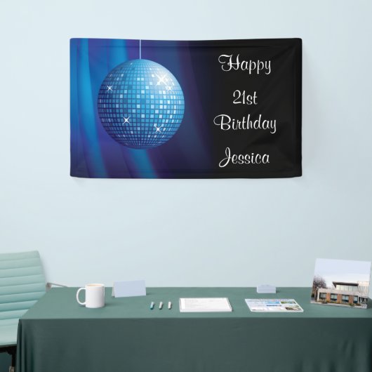 Glamoureus 21ste verjaardag Blue Party Disco Ball Spandoek (Beurs)