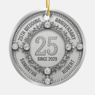 Glamoureus 25e bruiloft Jubileum Keramisch Ornament