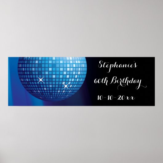Glamoureus 60th Birthday Blue Party Disco Ball Poster (Voorkant)