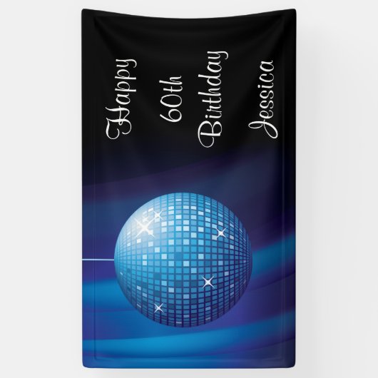 Glamoureus 60th Birthday Blue Party Disco Ball Spandoek (Verticaal)