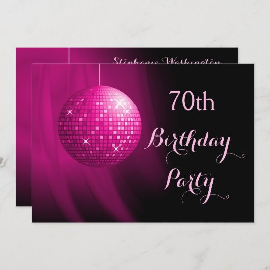 Glamoureus 70th Birthday Hot Pink Party Disco Ball Kaart (Voorkant / Achterkant)