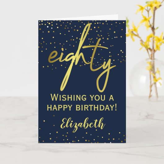 Glamoureus 80ste verjaardag Navy Gold Kaart (Gele Bloem)