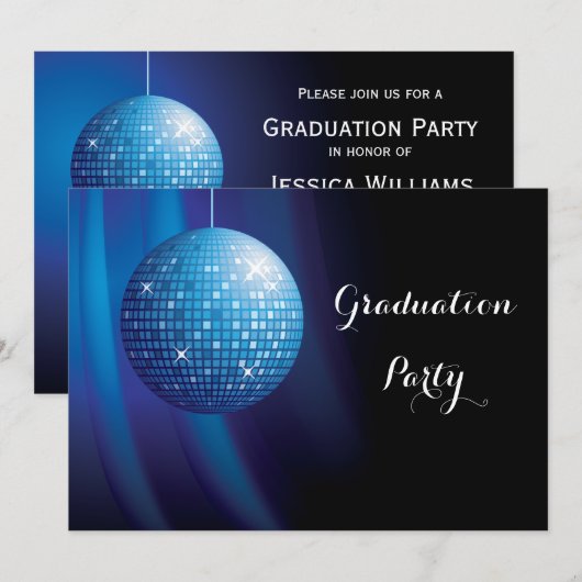 Glamoureus Afstuderen Blue Party Disco Ball Kaart (Voorkant / Achterkant)