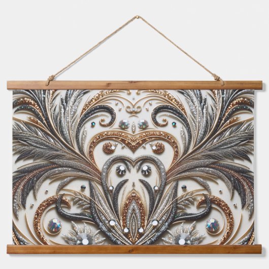 Glamoureus barok design met glitter en edelstenen hangend wandkleed (Voorkant)