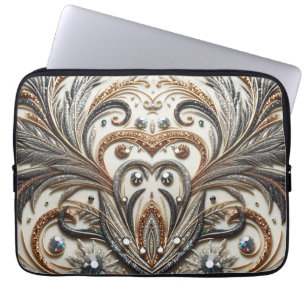 Glamoureus barok design met glitter en edelstenen laptop sleeve