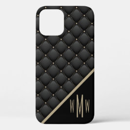 Glamoureus Black Gold Quiled Pattern Monogram iPhone 12 Hoesje