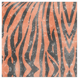 Glamoureus Black Oranje Glitter Animal Tiger Strip Stof