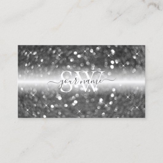 Glamoureus Black Silver Sparking Glitter Monogram Visitekaartje (Voorkant)