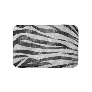 Glamoureus Black White Sparkly Glitter Zebra Strip Badmat