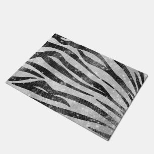 Glamoureus Black White Sparkly Glitter Zebra Strip Deurmat