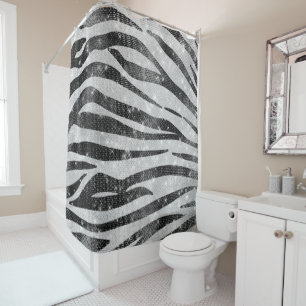 Glamoureus Black White Sparkly Glitter Zebra Strip Douchegordijn