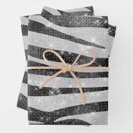 Glamoureus Black White Sparkly Glitter Zebra Strip Inpakpapier Vel (In situ)