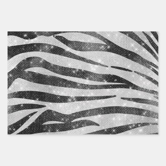 Glamoureus Black White Sparkly Glitter Zebra Strip Inpakpapier Vel (Voorkant)