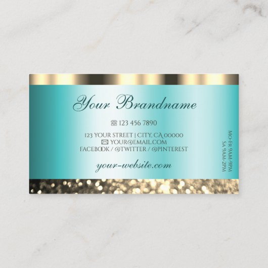 Glamoureus Blauwgroen en goudglitter Shimmery Visitekaartje (Achterkant)