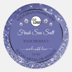 Glamoureus Blue Glitter Product Label Logo Diamond