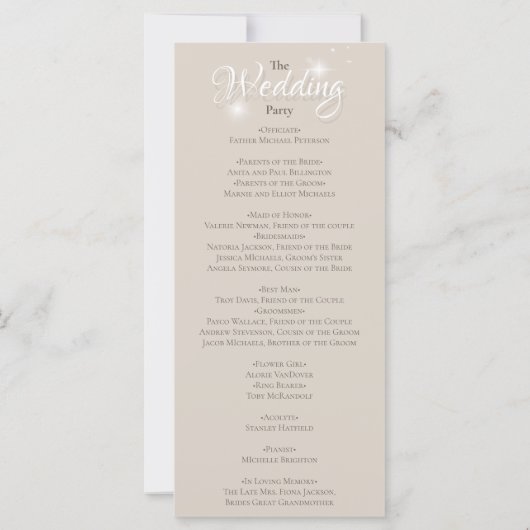 Glamoureus Champagne Glitter Luxe Bruiloft Program (Achterkant)