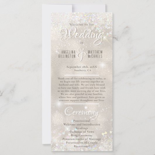 Glamoureus Champagne Glitter Luxe Bruiloft Program (Voorkant)